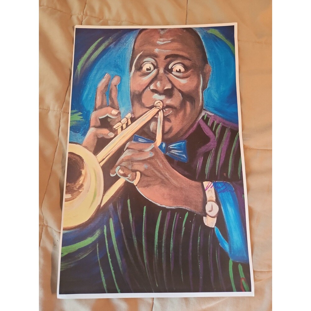Mark Anthony Signed Art Print Satchmo Louis Armstrong Painted Note Studios 11x17